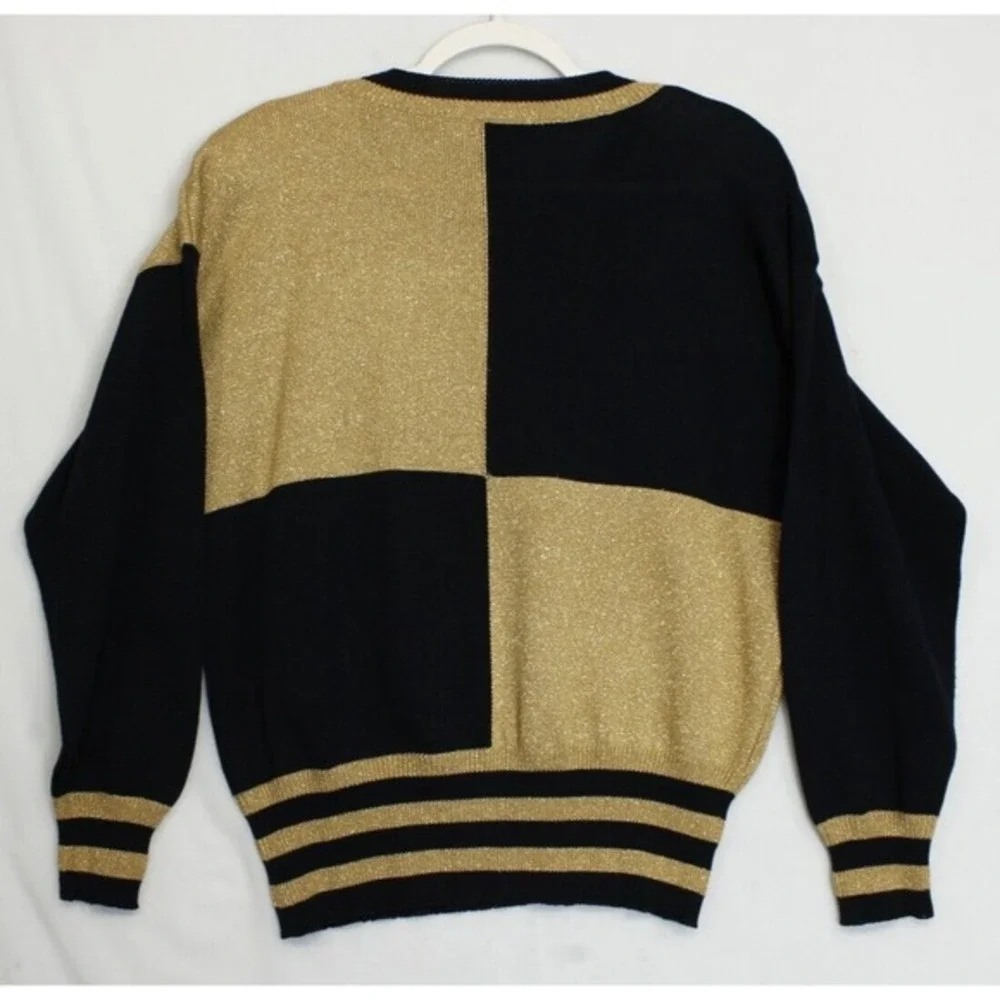 Escada Margaretha Ley Sweater Women M Black Gold Nautical Anchor Stars‎ Germany